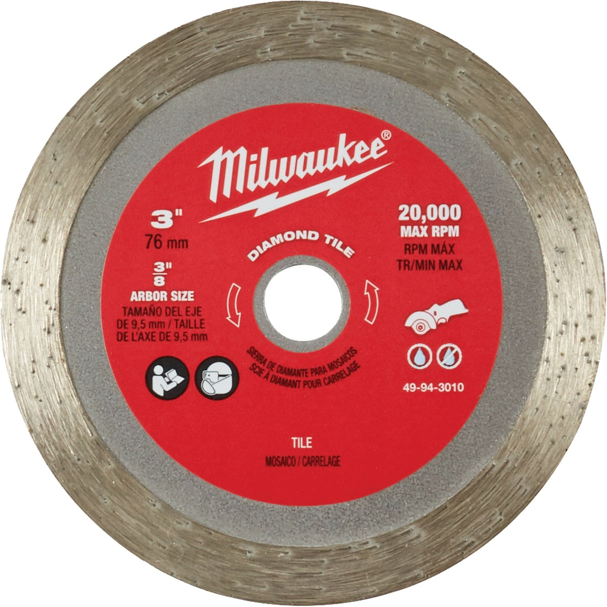 Tile Blade, 3" x 3/8" Arbor, Diamond, 20000 RPM