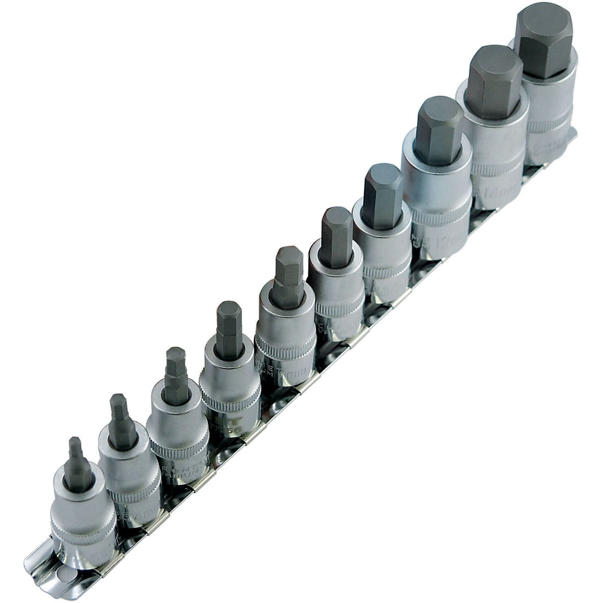 HSW3812-10M Metric Bit Socket Set, Hex, 1/2"/3/8" Drive, 10 Pcs