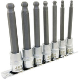 LHSW-3807M Metric 4" Long Ball Nose Socket Set, Hex Ball, 3/8" Drive, 7 Pcs