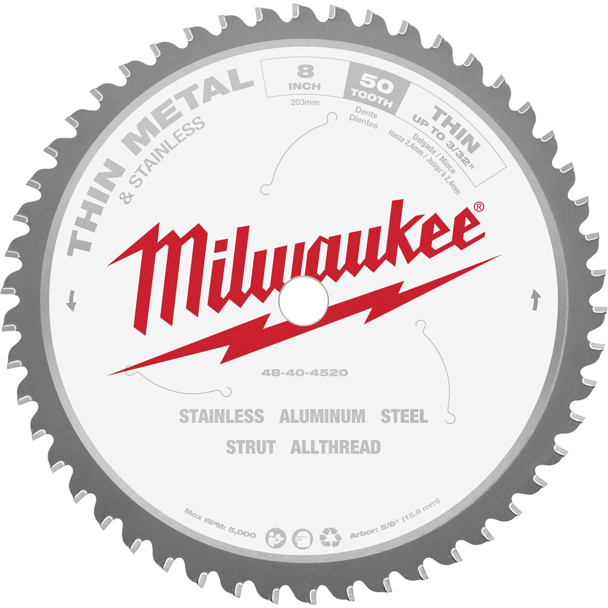 Dry Cut Circular Saw Blade, 8", 50 Teeth, Metal Use