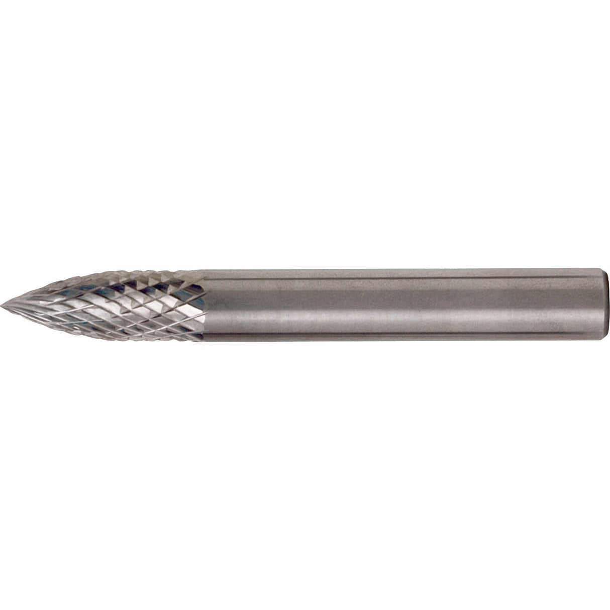 Solid Carbide Burrs - Tree Shape Pointed End, SG-1, 1/4" Dia., 1/4" Shank, 5/8" Depth of Cut