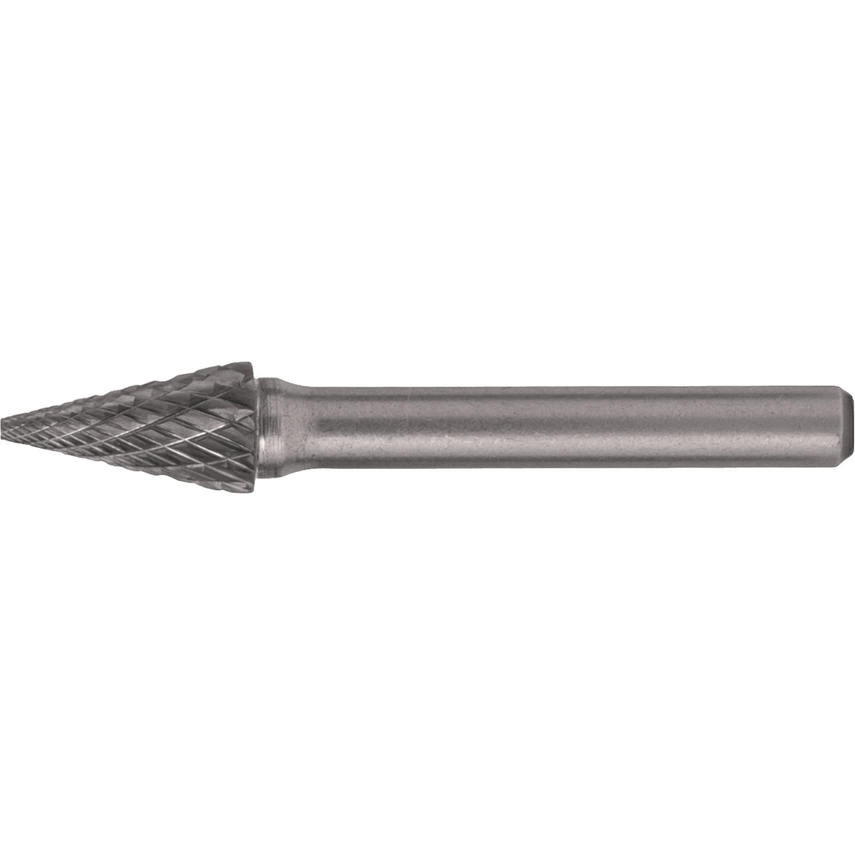 Solid Carbide Burrs - Pointed Cone Shape, SM-42, 1/8" Dia., 1/8" Shank, 7/16" Depth of Cut
