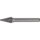 Solid Carbide Burrs - Pointed Cone Shape, SM-42, 1/8" Dia., 1/8" Shank, 7/16" Depth of Cut