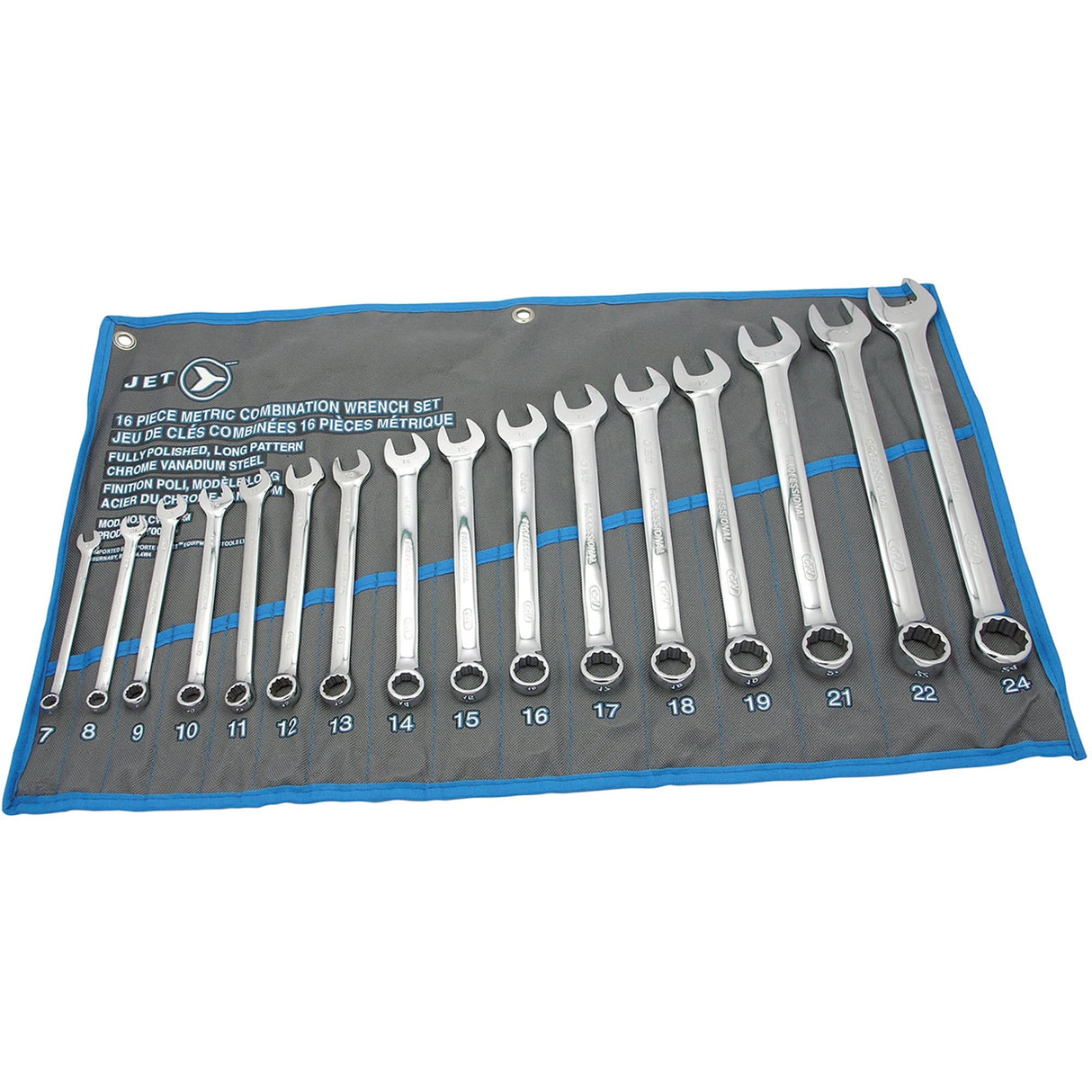 Fully Polished Long Pattern Combination Wrench Set, Combination, 16 Pieces, Metric