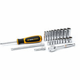 6 & 12 Point Metric Mechanics Tool Set, 22 Pcs, 1/4" Drive Size, Deep