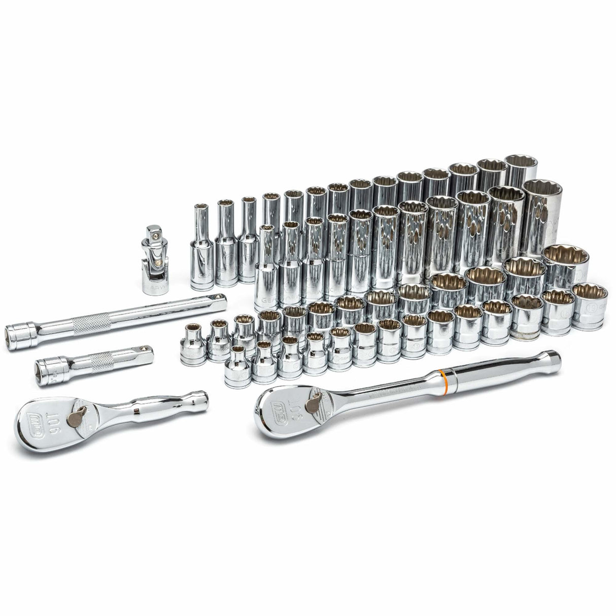 12-Point SAE/Metric Mechanics Tool Set, 57 Pcs, 3/8" Drive Size, Deep