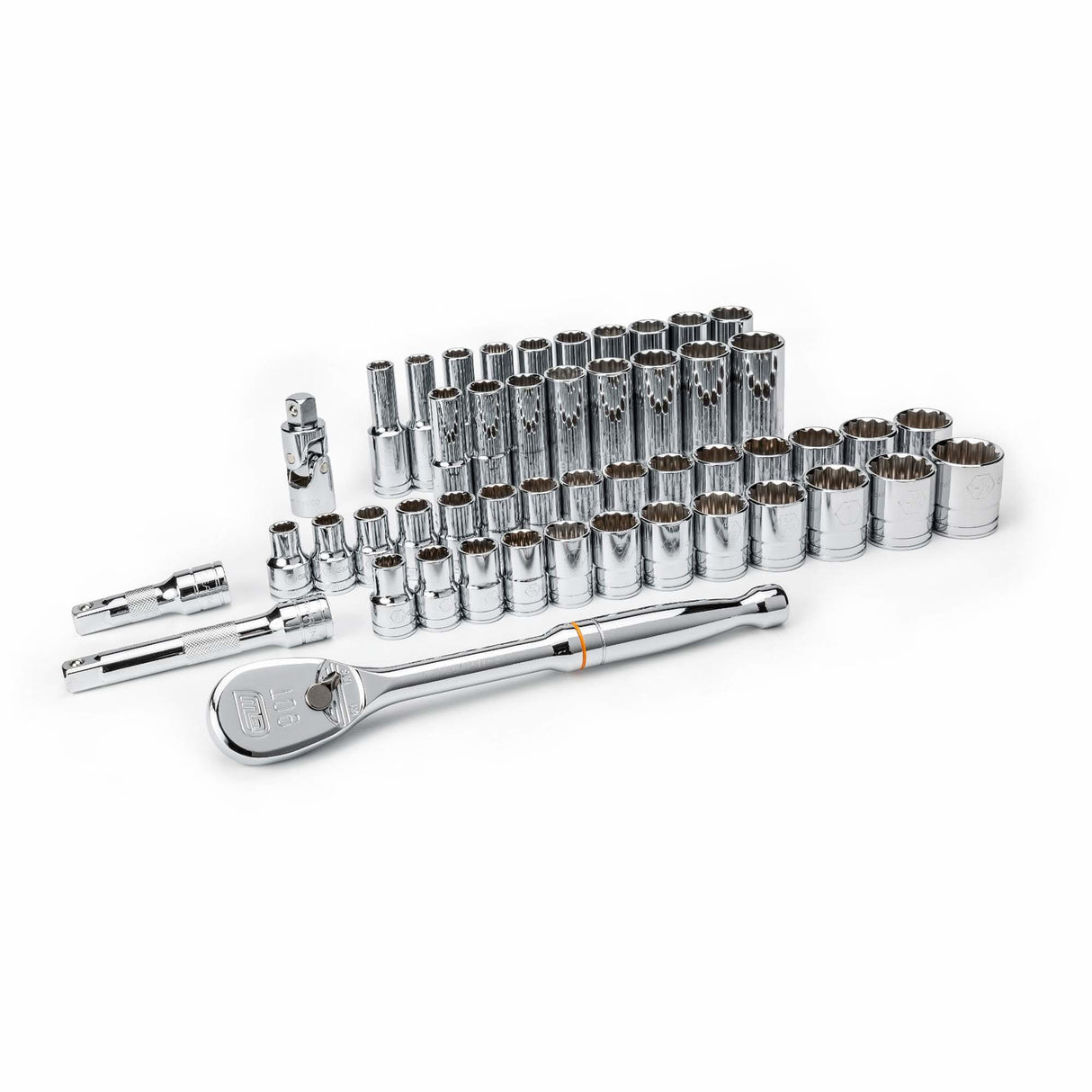 12-Point SAE/Metric Mechanics Tool Set, 49 Pcs, 1/2" Drive Size, Deep