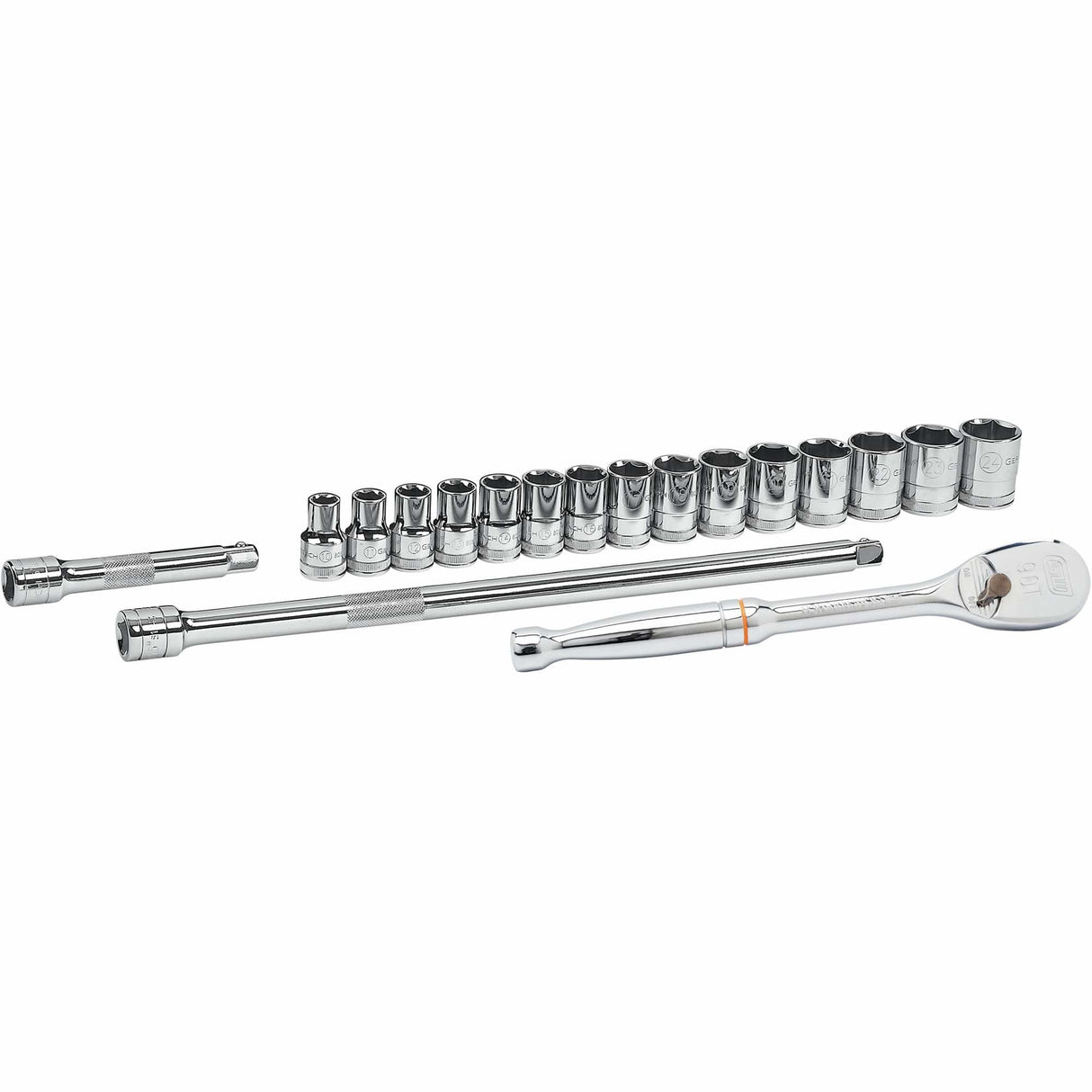 6-Point Metric Mechanics Tool Set, 18 Pcs, 1/2" Drive Size