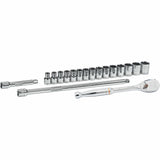 6-Point Metric Mechanics Tool Set, 18 Pcs, 1/2" Drive Size