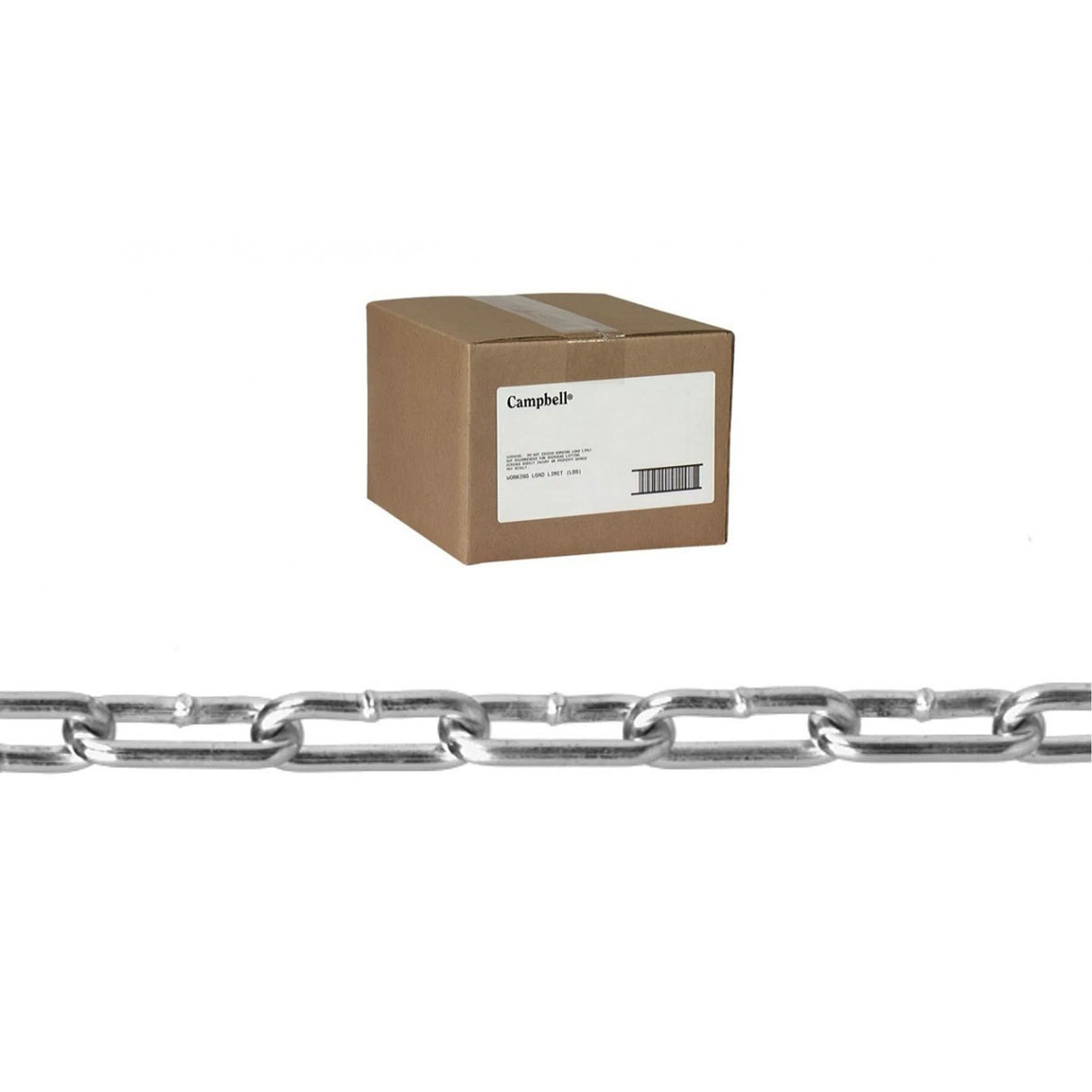 Straight Link Coil Chain, Low Carbon Steel, #4 x 100' (30.4 m) L, 205 lbs. (0.1025 tons) Load Capacity