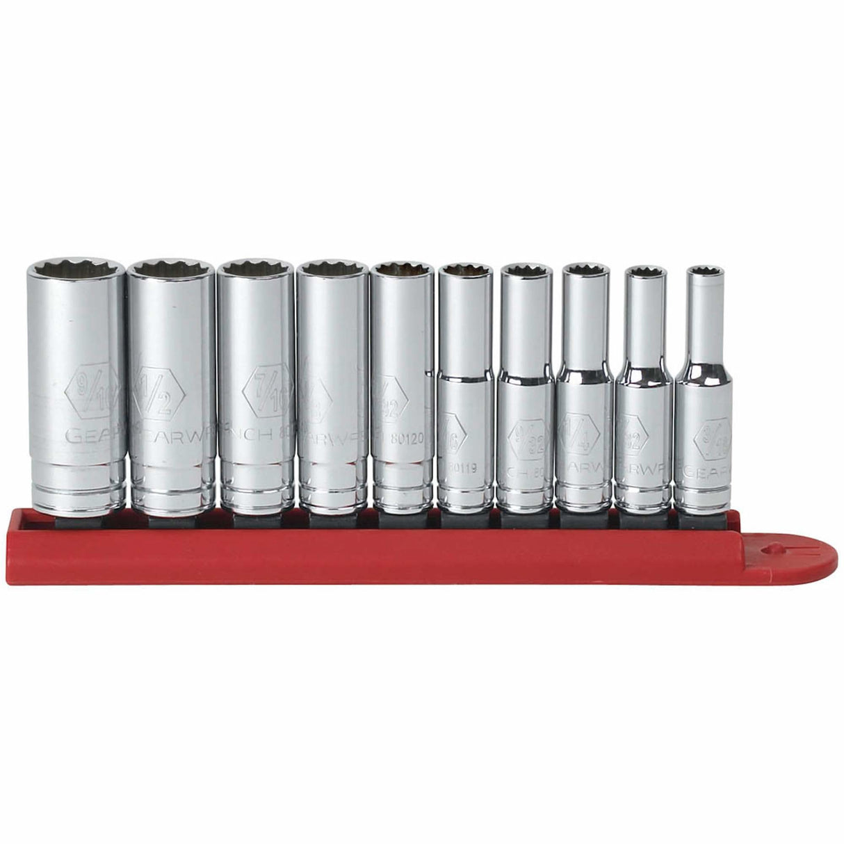 12 Point SAE Socket Set, 10 Pcs, 1/4" Drive Size, Deep