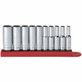 12 Point SAE Socket Set, 10 Pcs, 1/4" Drive Size, Deep