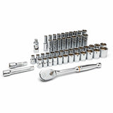 6 Point SAE/Metric Mechanics Tool Set, 49 Pcs, 1/2" Drive Size, Deep