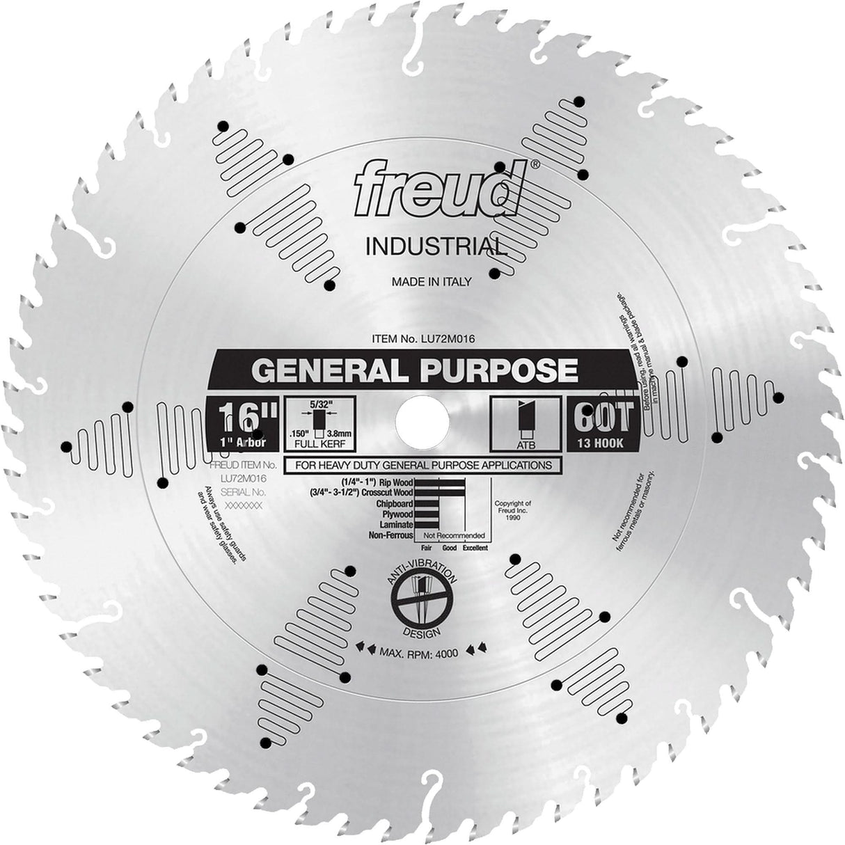 Industrial Saw Blade - General Purpose, 16", 60 Teeth, Wood Use