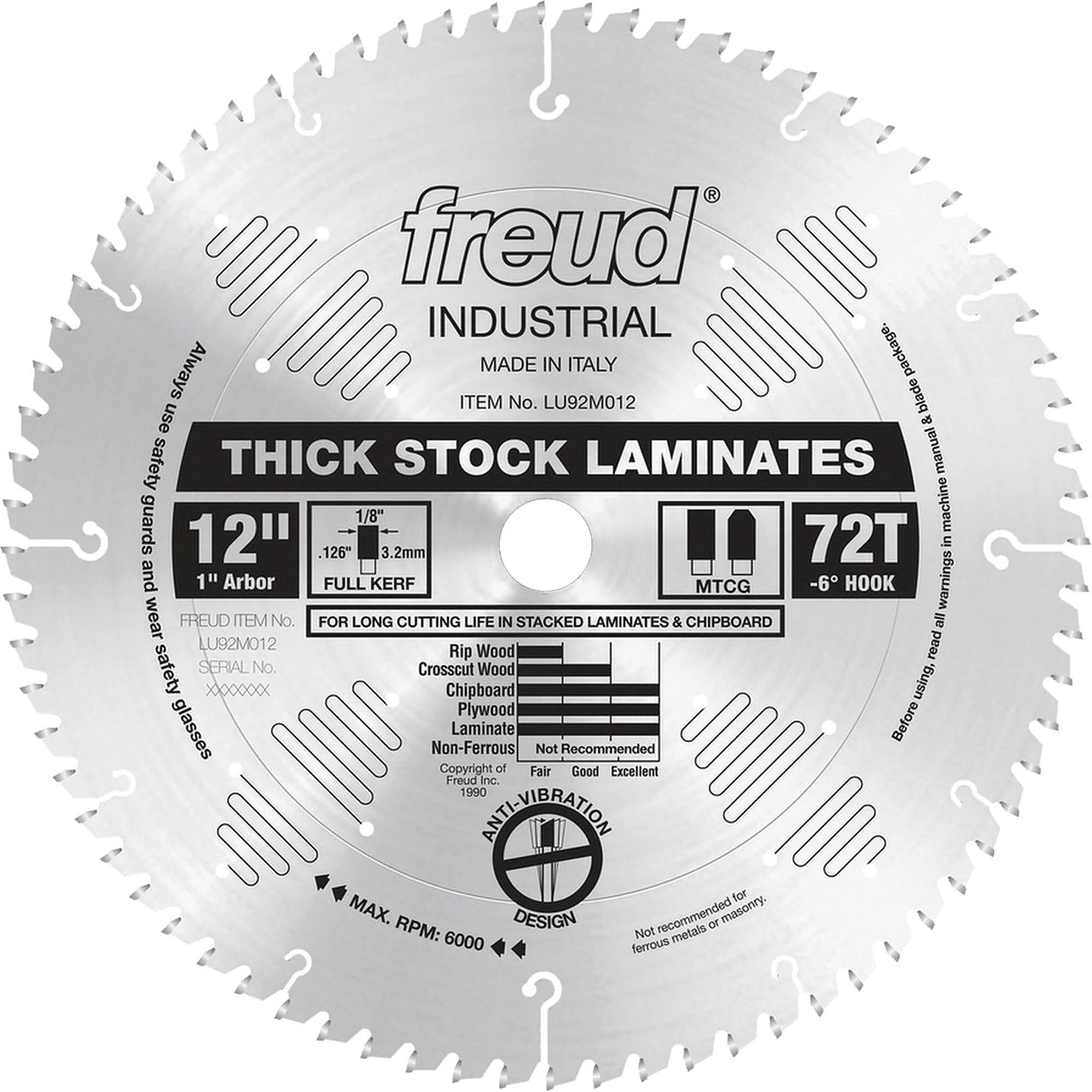 Industrial Saw Blade - Chipboard, 12", 72 Teeth, Laminate Use
