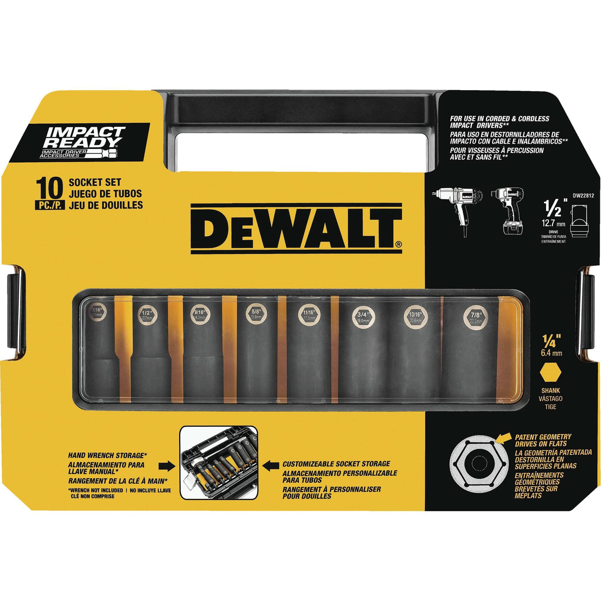Ready™ Socket Set, 10 Pcs, Impact, 1/2" Drive Size