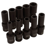 Universal Joint Socket Set, 10 Pcs, Impact, 1/2" Drive Size, Deep