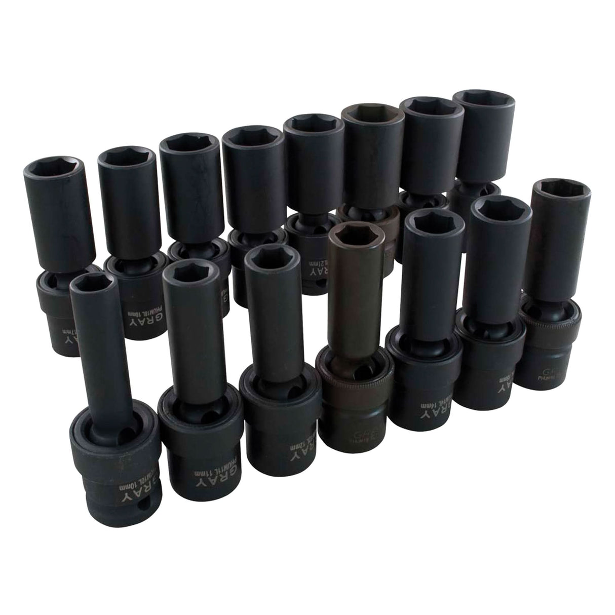 Universal Joint Socket Set, 15 Pcs, Impact, 1/2" Drive Size, Deep
