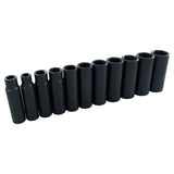 Socket Set, 11 Pcs, Impact, 1/2" Drive Size, Deep