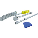 Socket & Attachment Set, 15 Pcs, 1/4" Drive Size