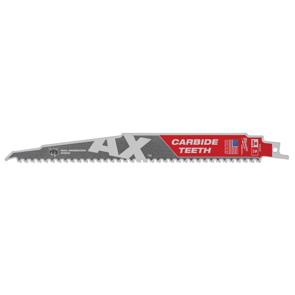 AX™ Sawzall® Blade, Carbide cutting, 5 TPI, 9" L x 1" W