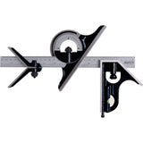 Combination Square Set with E/M Rule, 4 pcs., 1/64"/0.5 mm Graduations, Steel, Plain