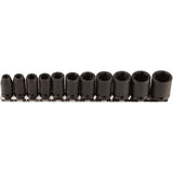 Socket Set, 11 Pcs, Impact, 1/4" Drive Size, Deep
