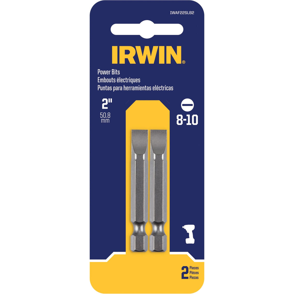 Power Bits, Slot, 8 - 10 Tip, 1/4" Drive Size, 1-15/16" Length