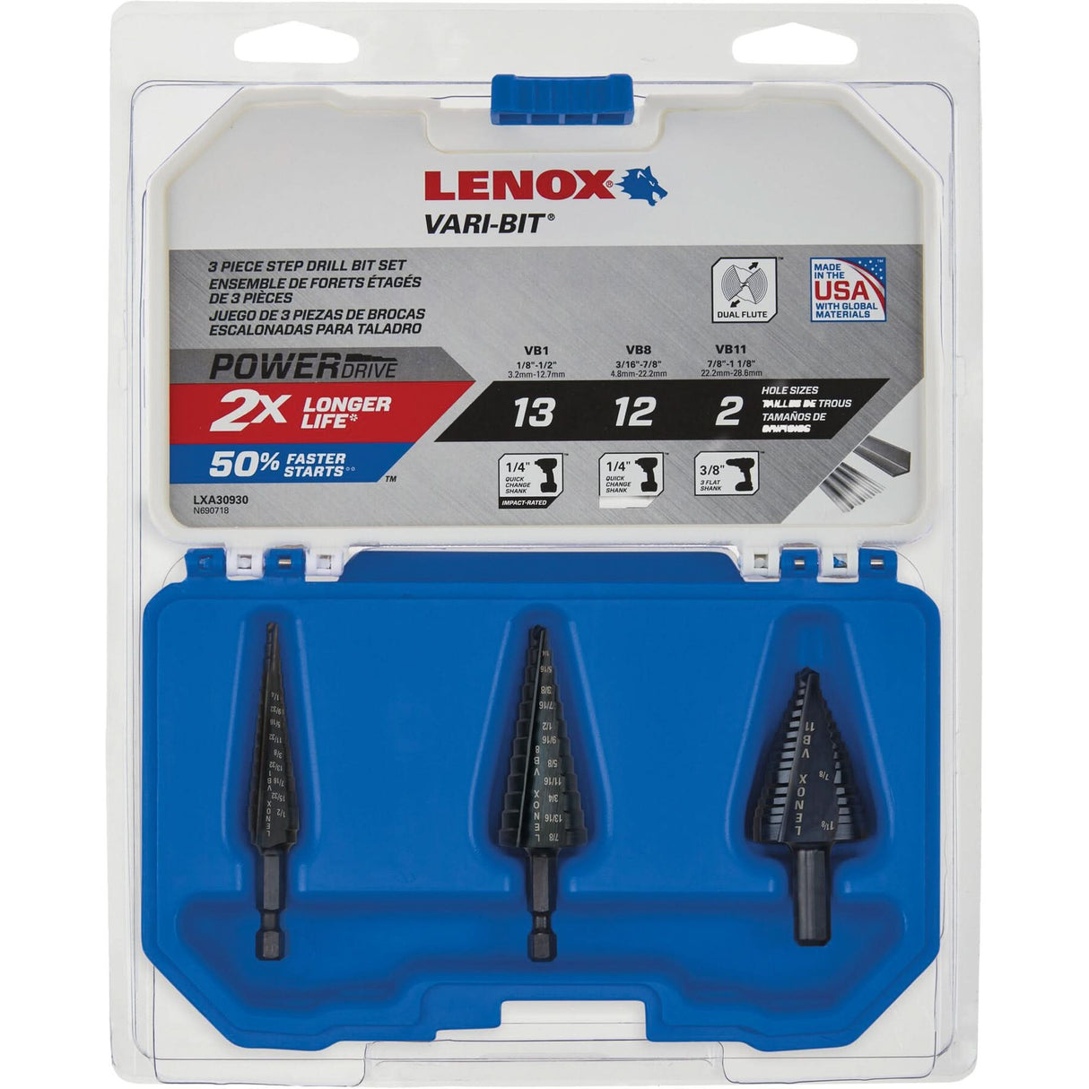 Step Drill Bit Set, 3 Pieces, High Speed Steel