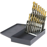 Drillco® TiN Tipped Jobber Length Drill Bit Set, 15 Pieces, High Speed Steel