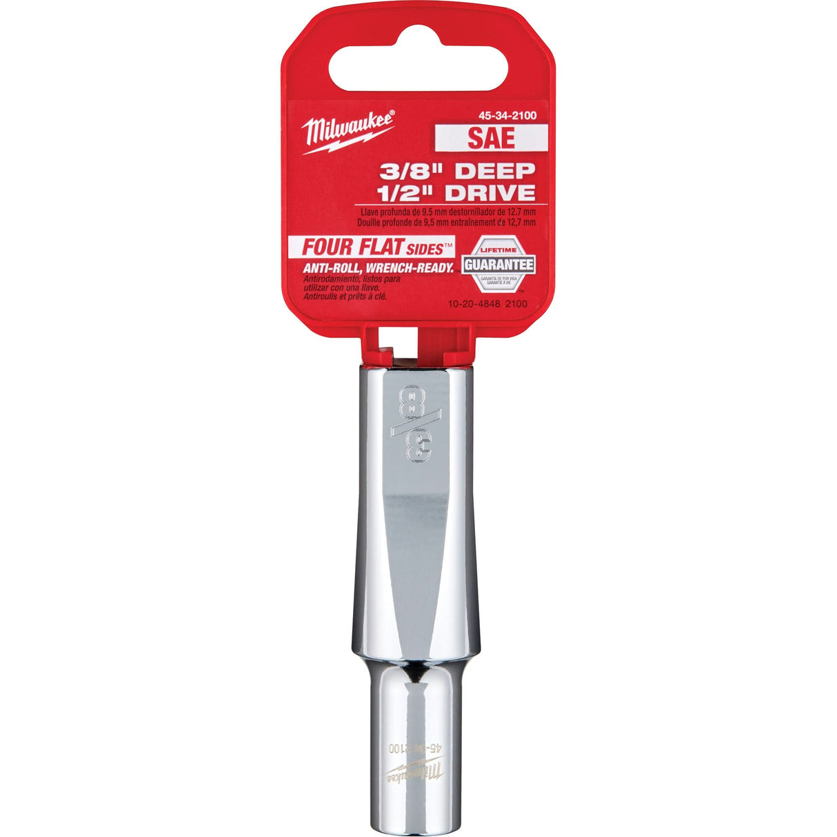 SAE Socket with Four Flat™ Sides, 3/8", 1/2" Drive, 6 Points, Deep