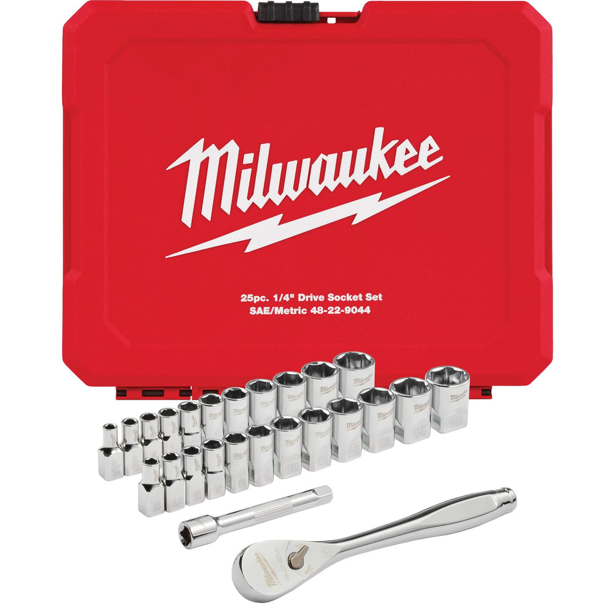 Metric & SAE FOUR FLAT™ Sides Ratchet & Socket Set, 25 Pcs, 1/4" Drive Size