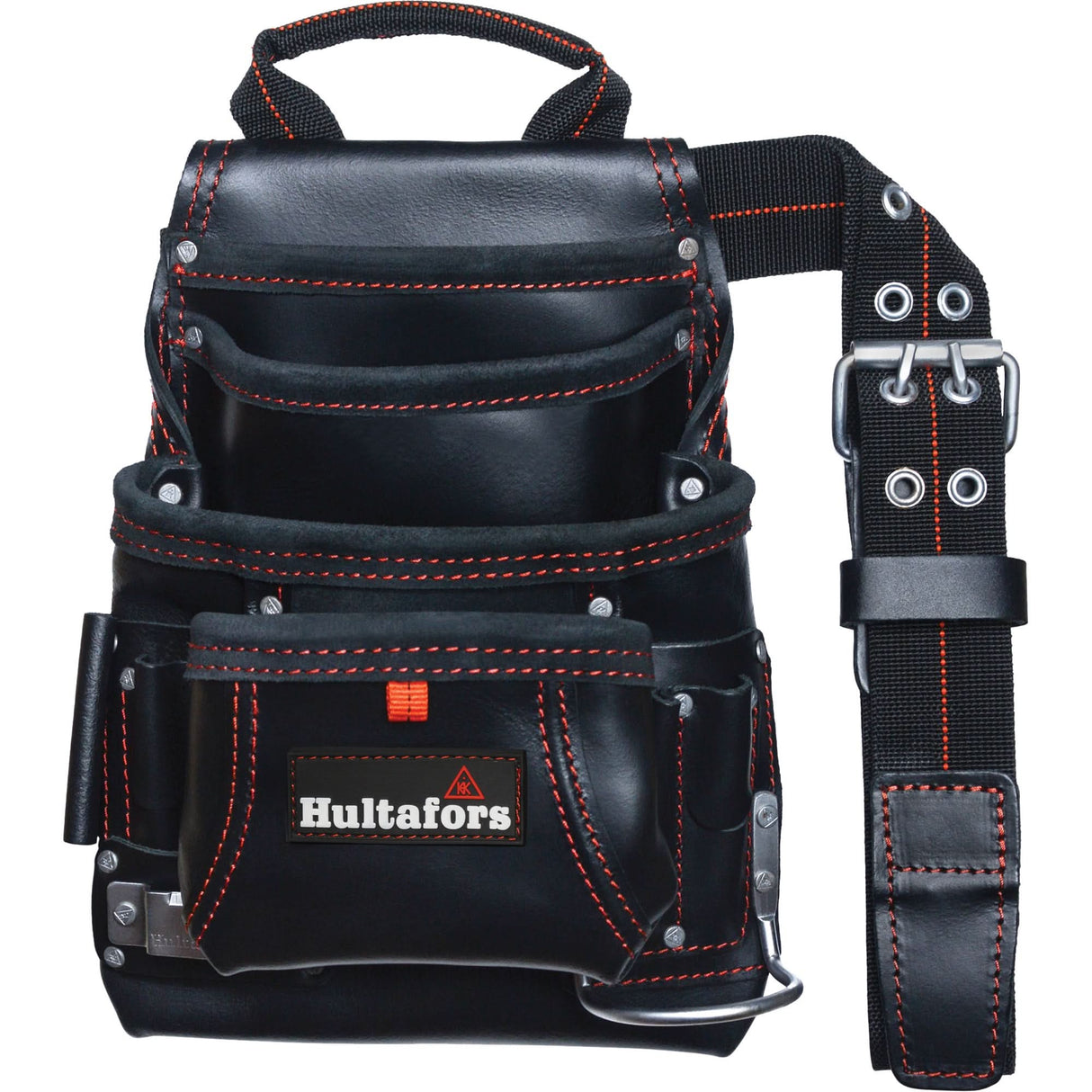 Carpenter's Nail & Tool Bag, Leather, 11 Pockets, Black