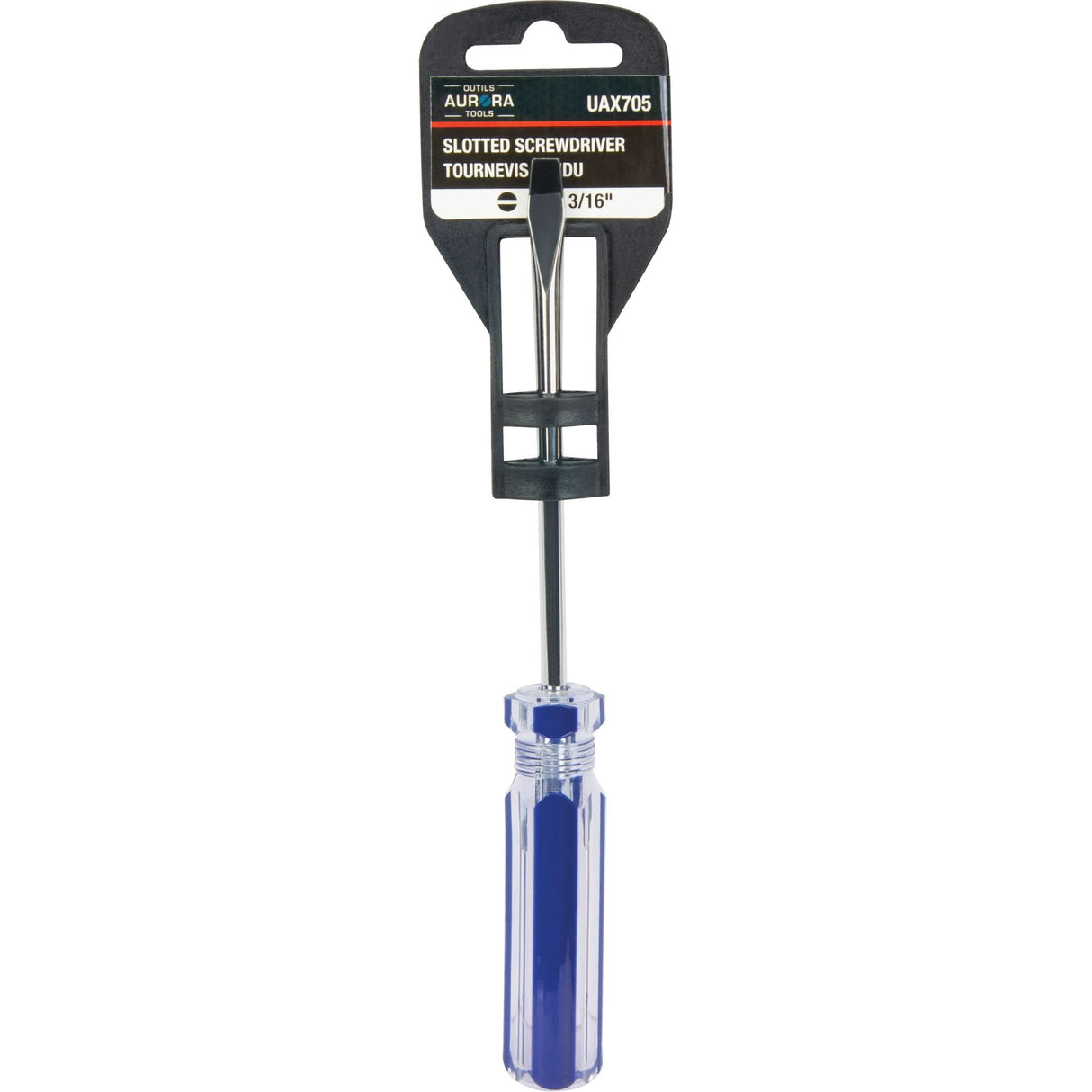 Blue Transparent Striped Slotted Screwdriver, 3/16" Tip, Round, Plastic Handle