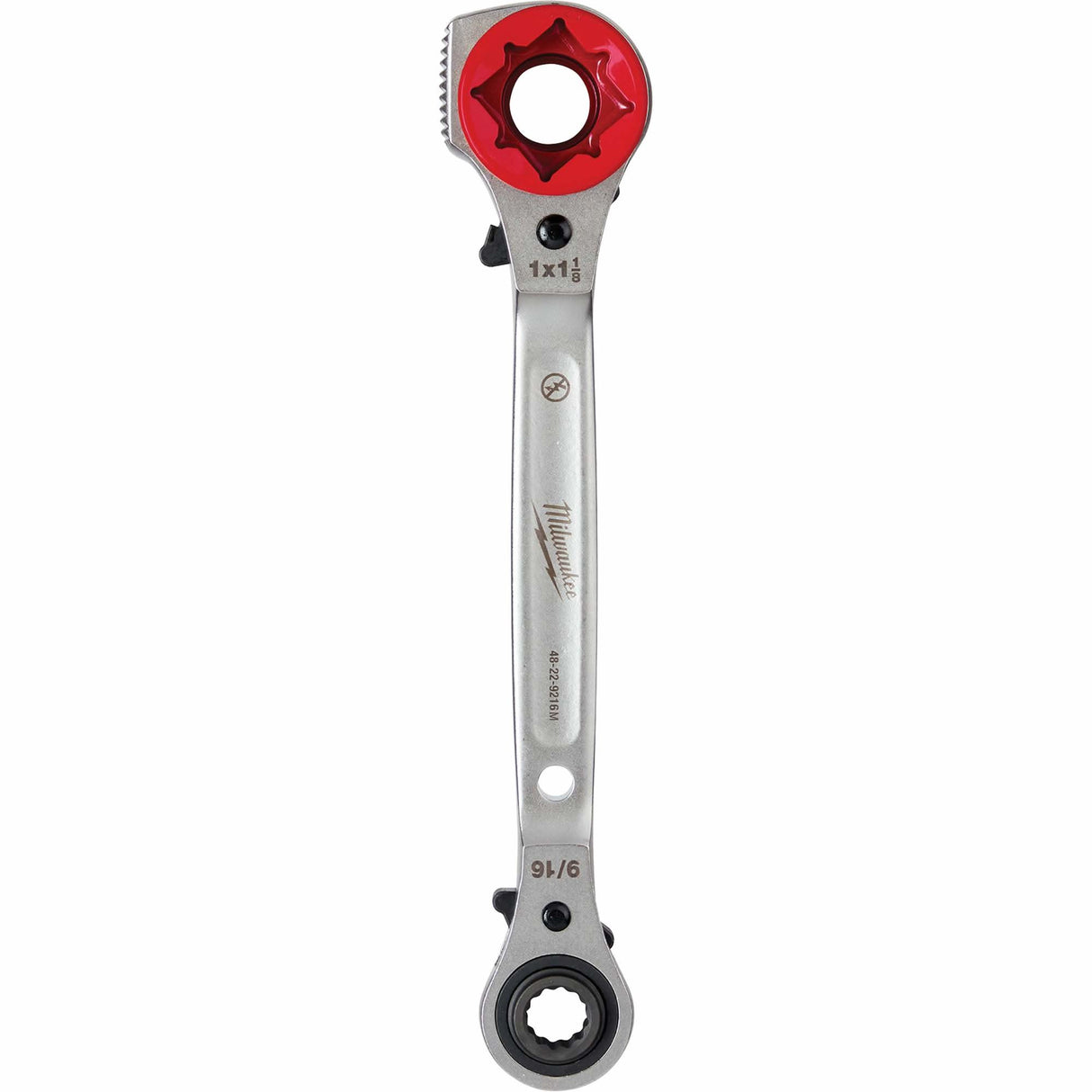 Lineman's 5-in-1 Ratcheting Wrench with Milled Strike Face, 3/4"/1"/1-1/8" Drive, Ergonomic Handle