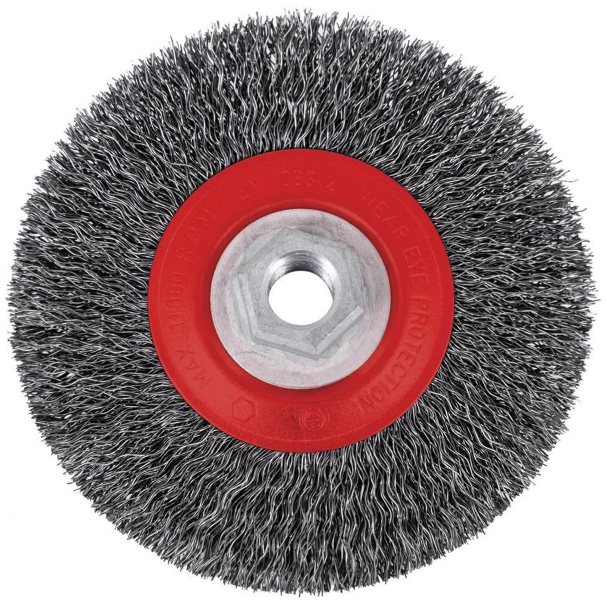 5C14T High Performance Crimped Wire Brush, 5" Dia., 0.014" Fill, 5/8"-11NC Arbor