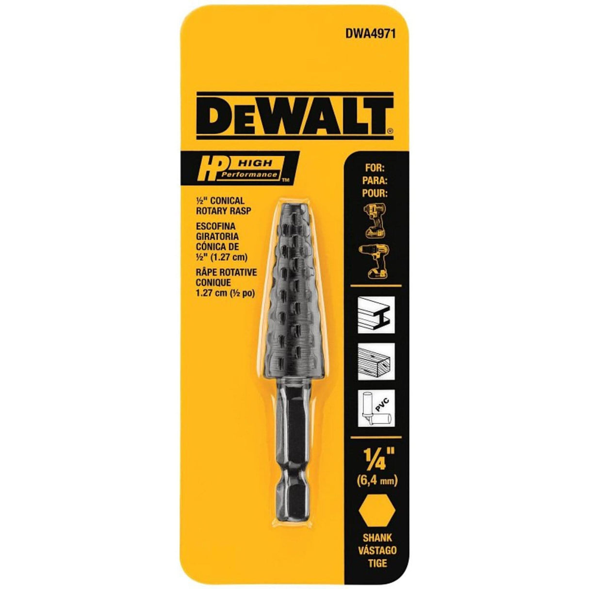 High Performance 1/2" Conical Rotary Rasp with 1/4" Hex Shank