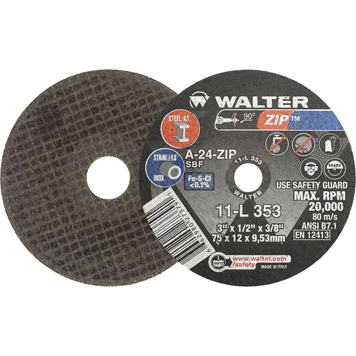 Zip™ Cut-Off Wheel, 3" x 1/2", 3/8" Arbor, Type 1, Aluminum Oxide, 25470 RPM