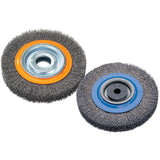 Crimped Wire Bench Wheel Brush, 6" Dia., 0.0118" Fill, 1/2" - 1/4" Arbor
