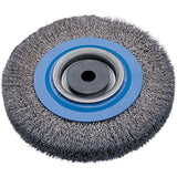 Crimped Wire Bench Wheel Brush, 8" Dia., 0.0118" Fill, 5/8" - 1-1/4" Arbor