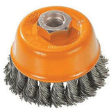 Knot-Twisted Wire Cup Brush, 3" Dia. x M10x1.25 Arbor