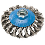 Knot-Twisted Saucer Cup Wire Wheel, 7" Dia., 0.02" Fill, 5/8"-11 Arbor, Aluminum/Stainless Steel