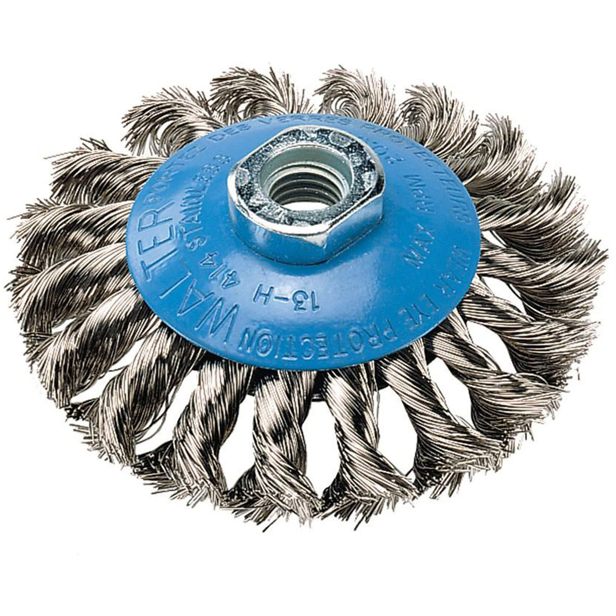 Knot-Twisted Wire Saucer Cup Brush, 6" Dia. x 5/8"-11 Arbor