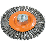 Stringer Bead Knotted Wire Brush, 4-1/2" Dia., 0.02" Fill, 5/8"-11 Arbor, Steel