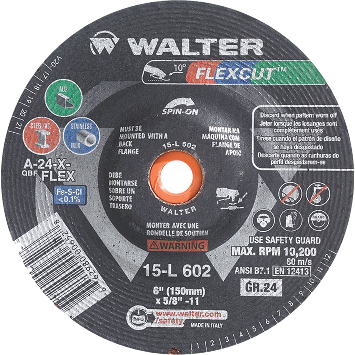 Flexcut™ Depressed Centre Grinding Wheels, 4-1/2", 60 Grit, Aluminum Oxide, 5/8"-11, 13300 RPM, Type 29
