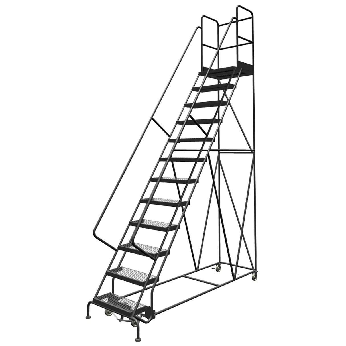 Deep Top Step Rolling Ladder, 9 Steps, 24" Step Width, 90" Platform Height, Steel