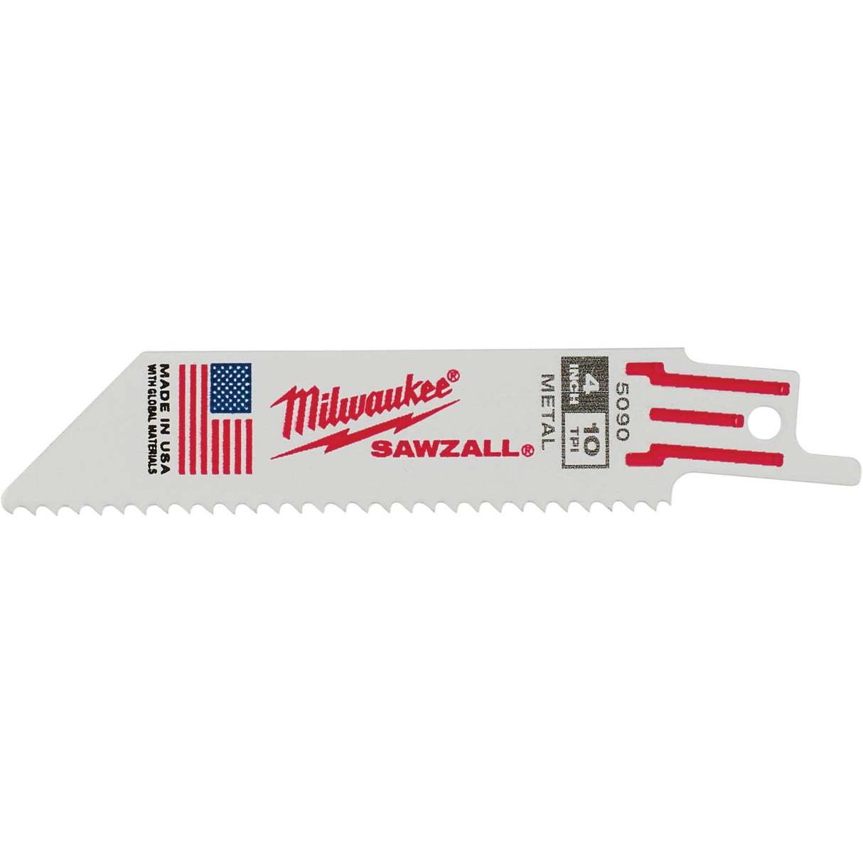 Sawzall® Reciprocating Saw Blade, Bi-Metal, 10 TPI, 4" L x 3/4" W