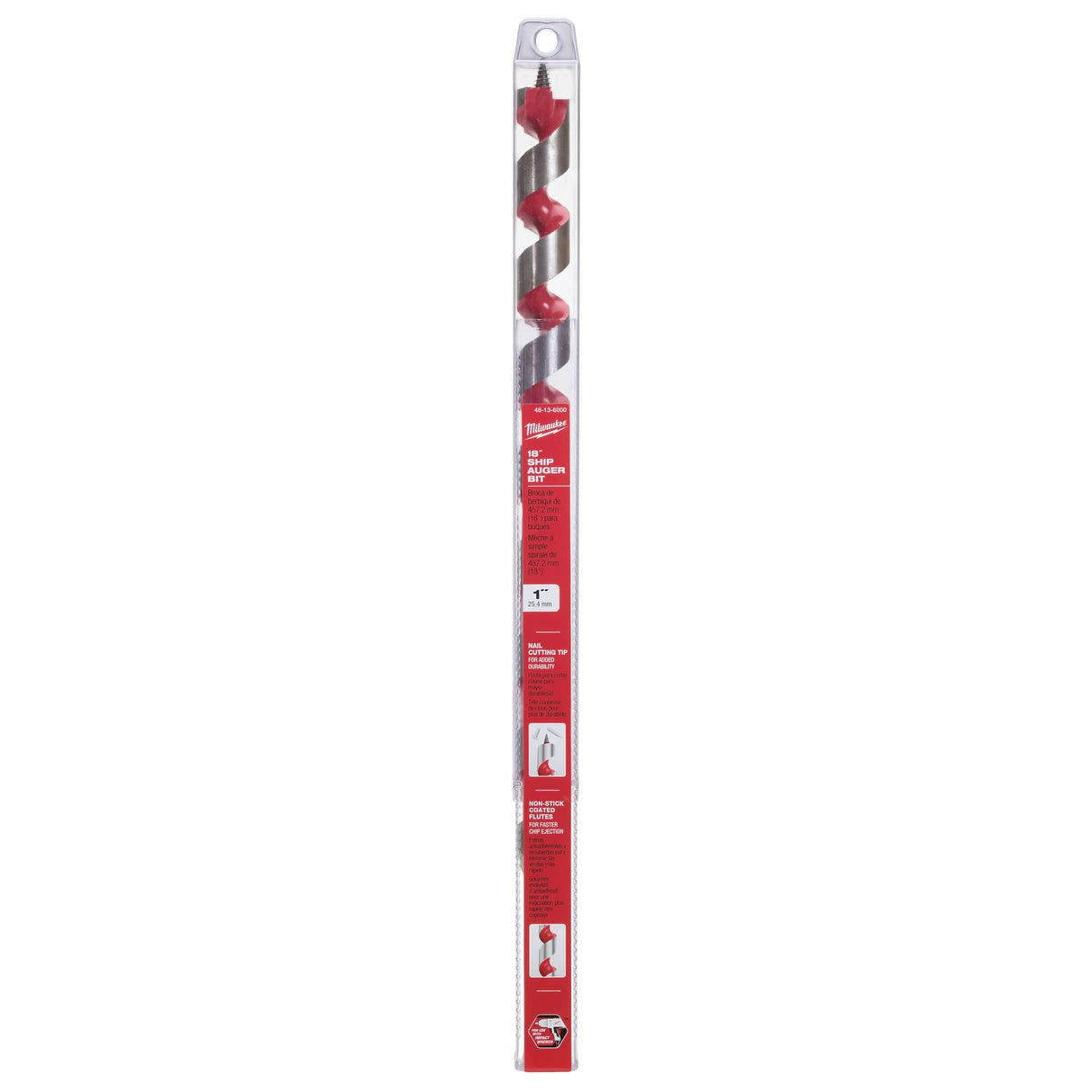 Ship Auger Drill Bit, 1" Diameter, 15" Flute, 7/16" Hex Shank
