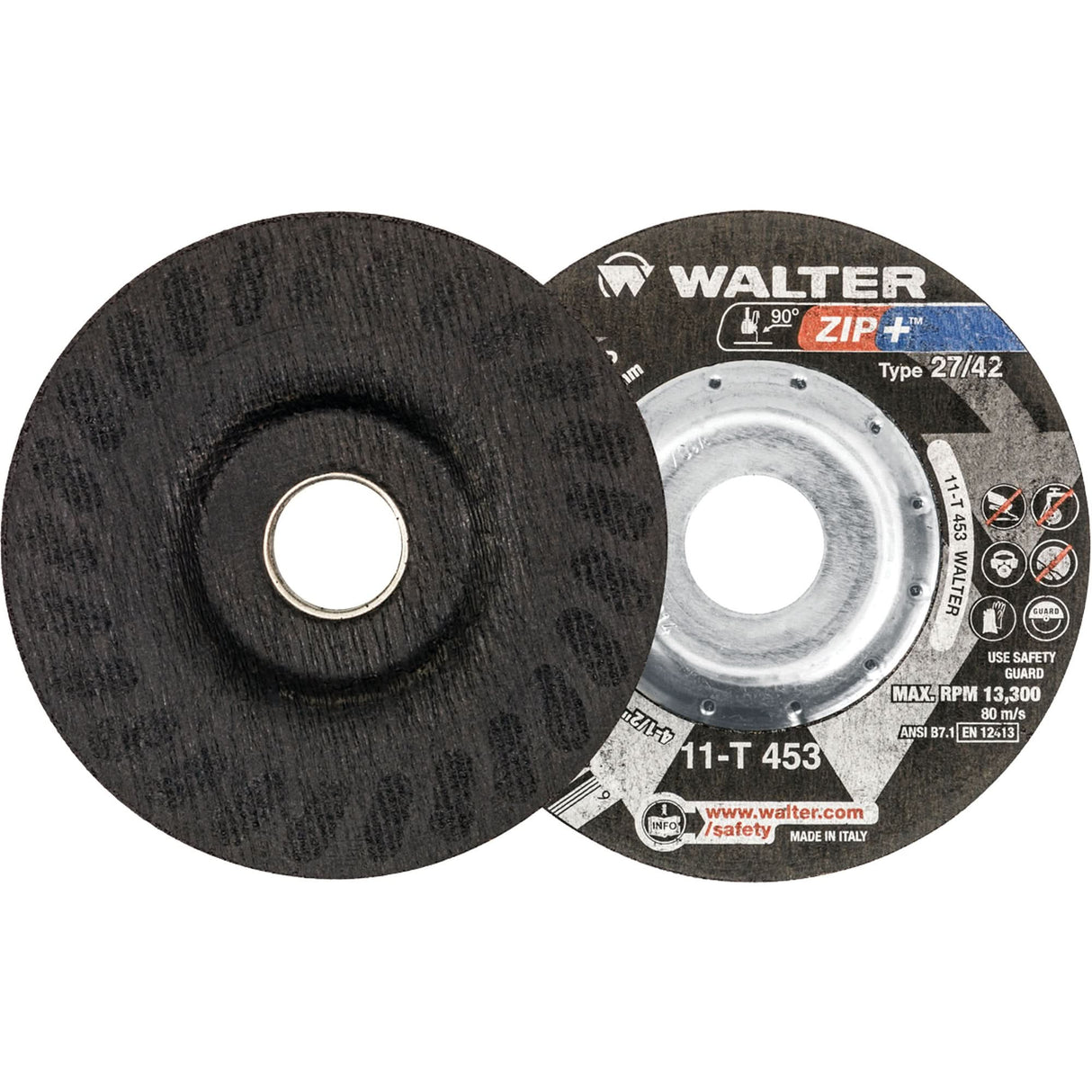 Zip+™ Right Angle Grinder Reinforced Cut-Off Wheels, 4-1/2" x 1/16", 7/8" Arbor, Type 27, Zirconia Alumina, 13300 RPM
