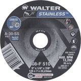 Stainless Steel Depressed Centre Grinding Wheels, 5" x 1/4", 7/8" Arbor, Type 27